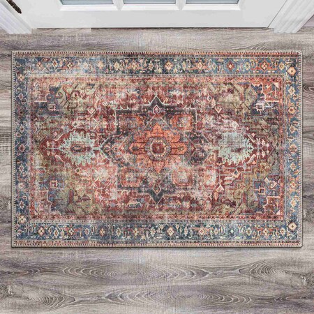 World Rug Gallery Traditional Distressed Machine Washable Area Rug 20 in x 30 in Multi 5050MULTI20X30