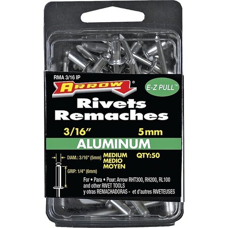 Arrow Fastener Blind Rivet, 3/16 in Dia., 1/4 in L, Aluminum Body RMA3/16IP