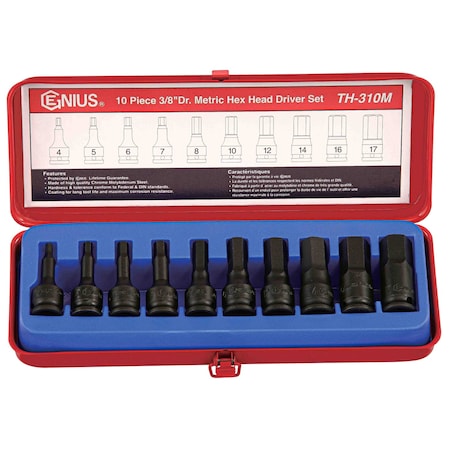 Genius Tools 10PC 3/8in Dr. Metric Hex Head Driver Set TH-310M