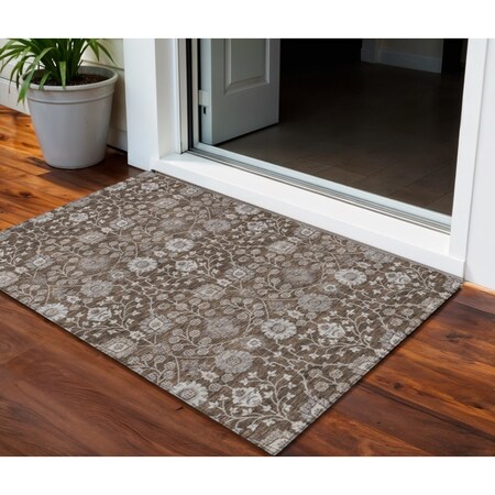 Homeroots 3' X 5' Chocolate Beige And Gray Floral Washable Indoor Outdoor Area Rug 605419
