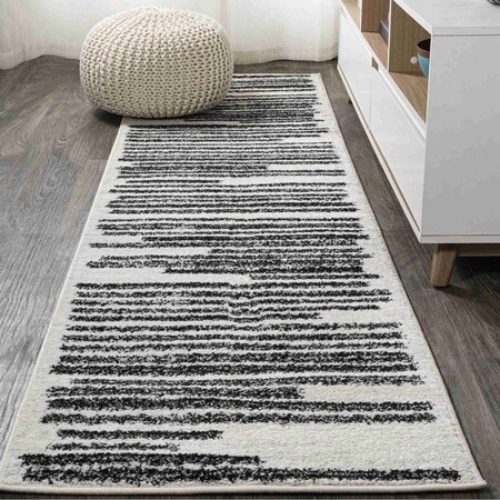 Jonathan Y Khalil Modern Berber Stripe Cream/Black 2 ft. x 14 ft. Runner Rug MOH207A-214