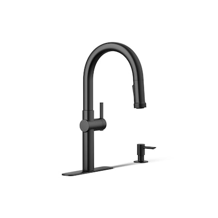 Kohler Rune Pull-down kitchen sink faucet with two-function sprayhead R22153-SD-BL