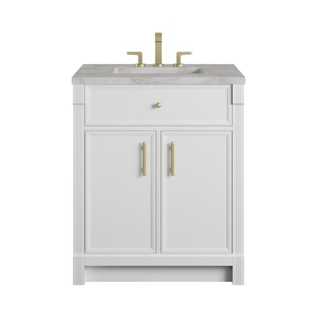 James Martin Vanities Bellshire 30" Single Vanity, Bright White w/ 3 CM Victorian Silver Silestone Top 660-V30-BW-3VSL