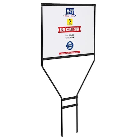M&T Displays Real Estate Yard Sign, Open House Sign, Landscape 24x18 Inch 44 Tall Black Metal-3 Pack URESB0H024X9003