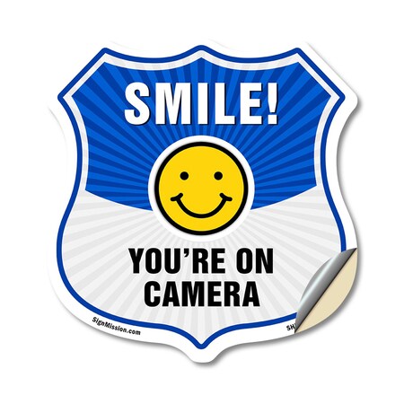 Signmission Smile You're On Camera Shield Sign Smile, 18 Inch X 18 Inch, Vinyl Decal SHI-D-18-463