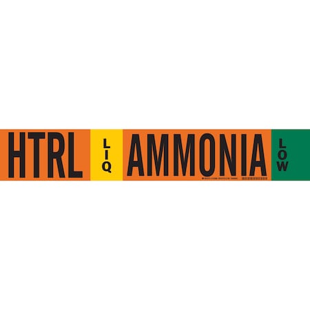 Brady HTRL LIQ AMMONIA LOW Pipe Marker, 4in H x 24in W, Fits Pipes 8in Dia. or Larger 145886