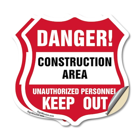 Signmission Construction Area Shield Sign Danger! Un, 4 inch X 4 inch, Vinyl Decal, 2PK SHI-D-2PACK-4-373