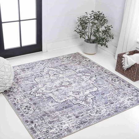 Jonathan Y Didim Boho Gray Medallion Non-Slip Machine-Washable Gray/Purple 5 ft Square Area Rug WSH102A-5SQ