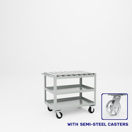 Pucel Slat Top Cart, Three Shelf, 24 in W x 36 in D x 34 in H, Red S-36-DT-3-S