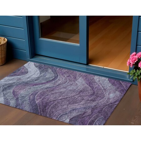 Homeroots 3' X 5' Purple And Gray Abstract Washable Indoor Outdoor Area Rug 618172