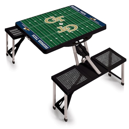 Picnic Time Family Of Brands Georgia Tech Yellow Jackets - Football Field - Picnic Table Portable Folding Table, Black 811-00-175-195-0