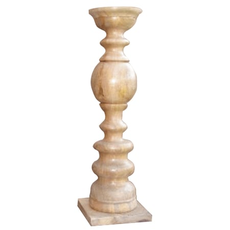Homeroots 24" Natural Solid Wood Floor Pillar Candle Holder 482663