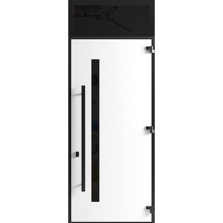 Vdomdoors Front Exterior Prehung Steel Door Ronex0144 Grey 96 Transom Window Sidelite Entry Metal Modern RONEX0144EXD-GRE-W36xH96+16-LH-I