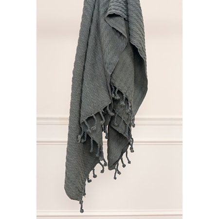 Homeroots 50" X 60" Gray Cotton Knitted Striped Throw Blanket with Tassels 518782
