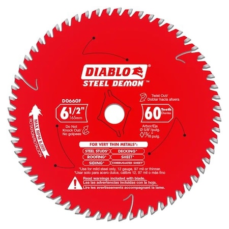 Diablo 6-1/2in. x 60-Tooth Steel Demon Saw Blade for Very Thin Mild Steels, 5PK D0660FA