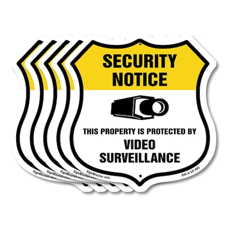 Signmission Security Notice Shield Sign This Propert, 12 inch X 12 inch, Aluminum Metal Sign, 5PK SHI-A-5Pack-12-461