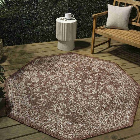 Jonathan Y Tela Bohemian Textured Weave Floral Red/Taupe 8 ft Octagon Indoor/Outdoor Area Rug SMB100A-8TGN