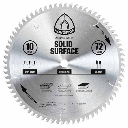 Klingspor 10" 72-Tooth Solid Surface Saw Blade KSB10-728