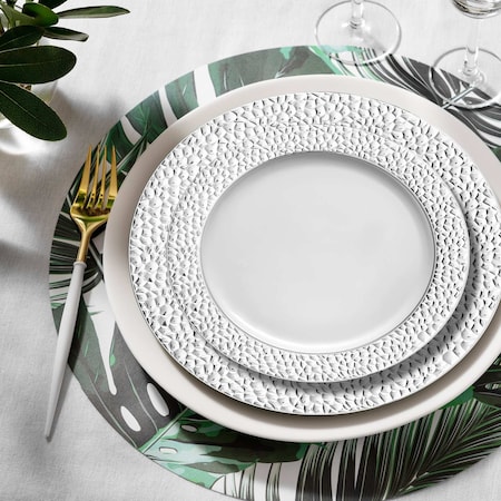 Smarty Had A Party White w/Silver Hammered Rim Plastic Dinnerware Value Set (120 Dinner Plates+120 Salad Plates), 240PK 850VP-CASE