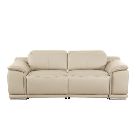 Homeroots 76in Cream and Silver Italian Leather Power Reclining Loveseat 720513