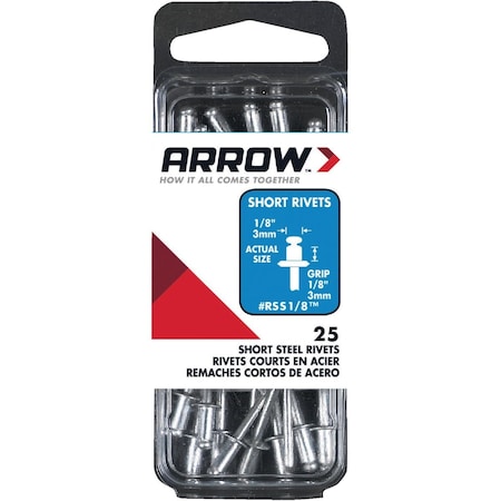 Arrow Lock 1/8''x1/8'' Steel Rivet, 25-Count RSS1/8