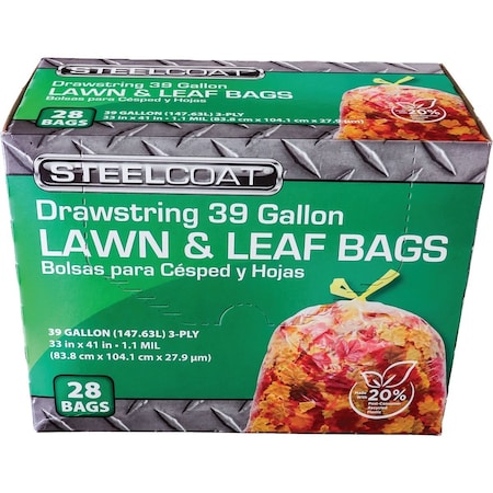 Steelcoat 39 Gal. Clear Lawn & Leaf Drawstring Trash Bag, 28-Count FG-P9921-57-P