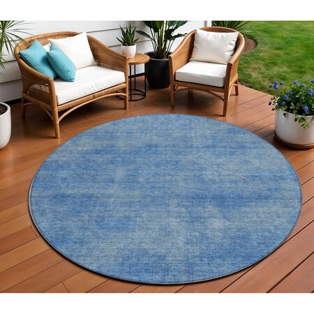 Homeroots 8' Blue Round Washable Indoor Outdoor Area Rug 598808