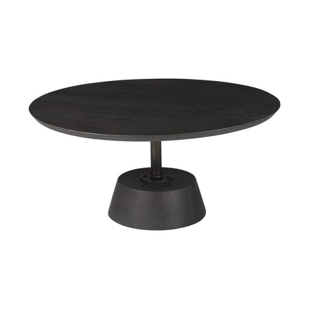 Homeroots 32" Dark Brown and Black Solid Wood and Iron Round Pedestal Coffee Table 393166