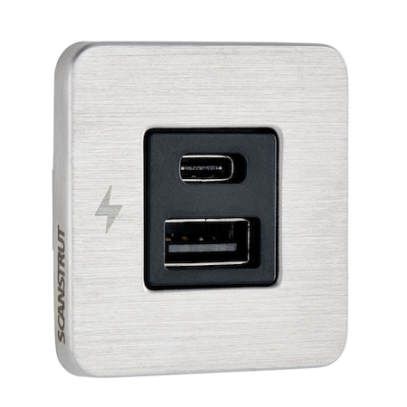 Scanstrut TILE USB-A/USB-C Interior Charging Socket - 12/24V - Stainless Steel Bezel SC-TILE-11