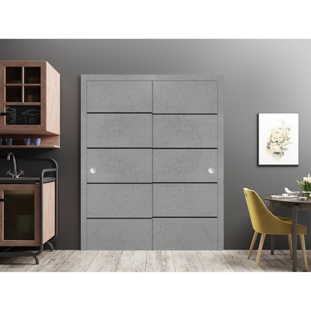 Sartodoors Sliding Closet Bypass Doors, Planum 0015 Concrete and Aluminum Strips, Sturdy Rails Moldings Trims PLANUM0015DBD-BTN-4884