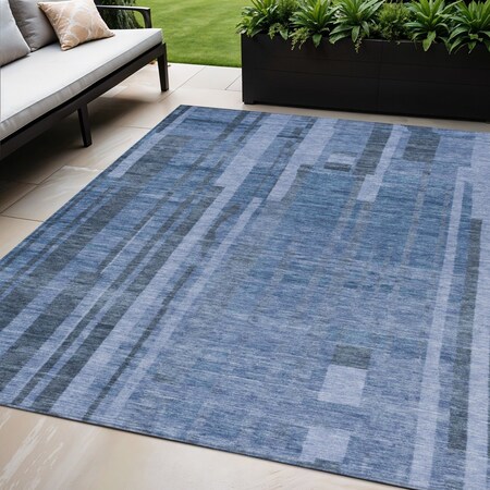 Homeroots 5' X 8' Navy Blue And Gray Striped Washable Indoor Outdoor Area Rug 602792