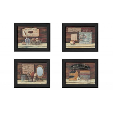 Homeroots Set Of Four Bathroom I Black Framed Print Bathroom Wall Art, 4PK 405618