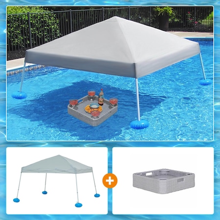 Sunjoy Pool Gazboe with  24in Wicker floating pool tray-Gray A109900200
