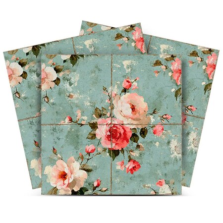 Homeroots 6" x 6" Red And Green Vinyl Arabesque Peel And Stick Removable Tiles 571314