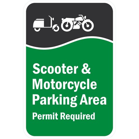 Lyle Scooter & Motorcycle Parking Area. Permit Required With, 12x18, Non-Reflective, White G-4553-NA_12x18