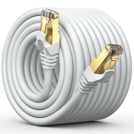 Maximm 100ft Flat Cat7 SFTP Shielded Ethernet Cable, White CAT7-100FTWhite1
