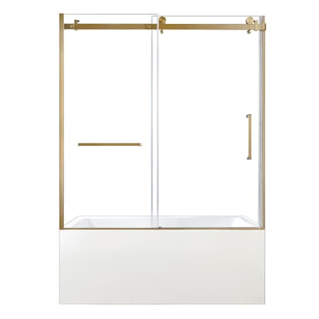 Kingston Brass 60" Acrylic Alcove Left-Hand Drain Tub with Right Sliding Tub Door, White/Brushed Brass KVTAP603222L7