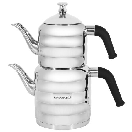 Korkmaz Mina Midi Stainless Steel 0.8 Liter Tea Pot and 1.6 Liter Kettle Set A035