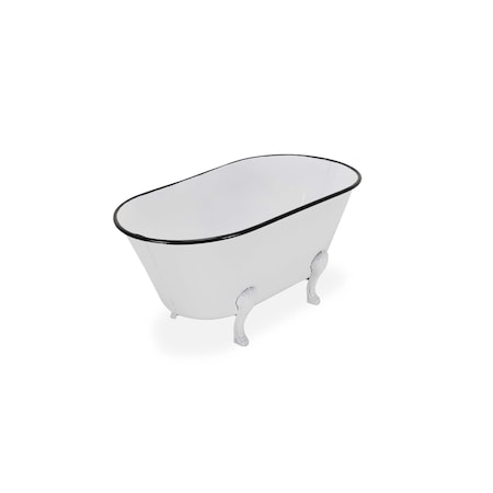 Homeroots 9" White White And Black Metal Hand Painted Decorative Tub 635492