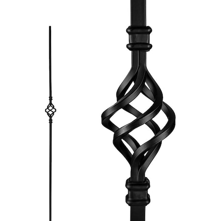 Nuvo Iron Single Basket Stair Baluster, 44 in H, 1/2 in W, Square, Steel, Black, Powder-Coated/Semi-Matte SQI1B