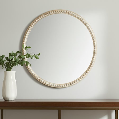 Homeroots 30" Brown Solid Wood Round Accent Mirror 607306