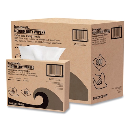 Boardwalk DRC Wipers, 1-Ply, 9.75 x 16.25, White, 100 Wipes, 8PK 3284