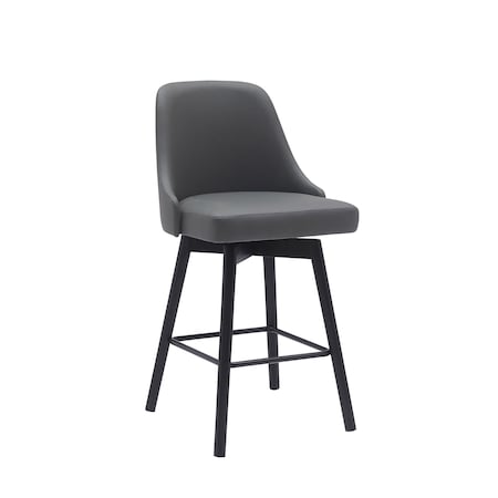 Armen Living Sicily 26in Swivel Black Wood Counter Stool in Gray Faux Leather LCSIBABLKGRY26