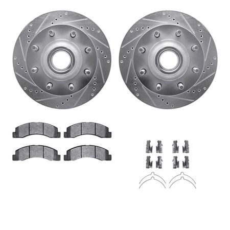 Dynamic Friction Co DFC Brake Rotor - Drilled & Slotted - Silver- Heavy Duty Brake Pad includes Hardware 7412-54050