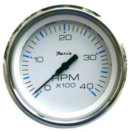 Faria Beede Instruments 759266338425 4 In. Chesapeake White Ss Tachometer 4000 Rpm, Diesel PV1804948