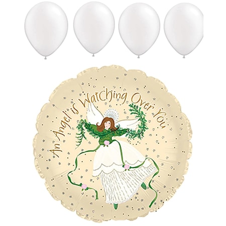 Loonballoon Get Well Balloons, 17 inch ANGEL WATCH OVER YOU, Pearl white Latex Set LOON-LAB-114043-C-U
