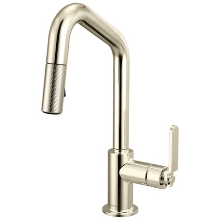 Brizo Litze Pull-Down Prep Faucet with Angle Spout, Industrial Handle Polished Nickel 63964LF-PN