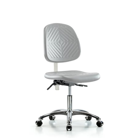 Blue Ridge Ergonomics Class 100 Poly Clean Room Chair - Desk Height with Medium Back, Seat Tilt, & Casters in Gray Poly NCR-PDHCH-MB-CR-T1-A0-CC-GRY