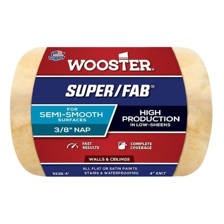 Wooster Roller Cover, 3/8 in Thick Nap, 4 in L, Knit Fabric Cover, Golden Yellow R239-4
