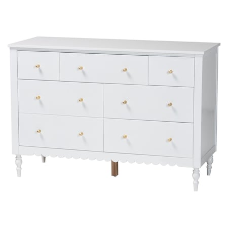 Baxton Studio Roni Modern White Wood 7-Drawer Dresser with Scalloped Edges 256-14085-ZORO